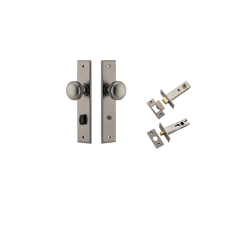 Paddington Knob - Chamfered Backplate Privacy Kit with Privacy Turn Rumbled Nickel / Solid Brass
