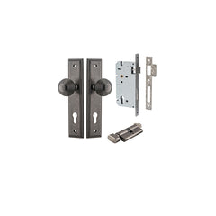 Guildford Knob - Stepped Backplate Entrance Kit with High Security Lock Rumbled Nickel / Solid Brass