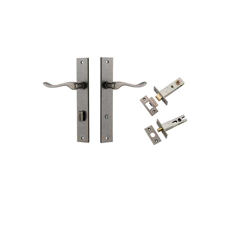 Stirling Lever - Rectangular Backplate Privacy Kit with Privacy Turn Rumbled Nickel / Solid Brass
