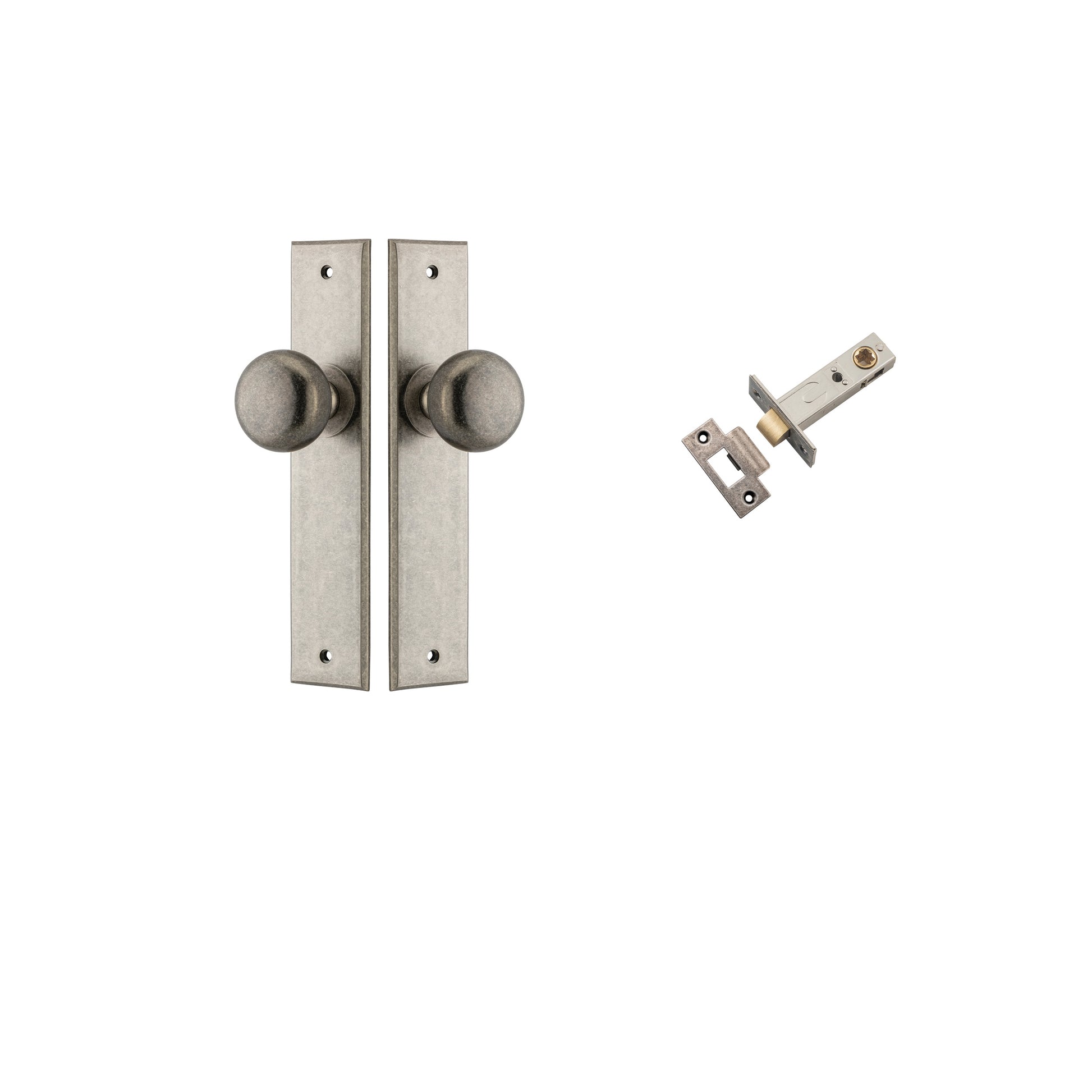 Cambridge  Knob - Chamfered Backplate Passage Kit Rumbled Nickel / Solid Brass