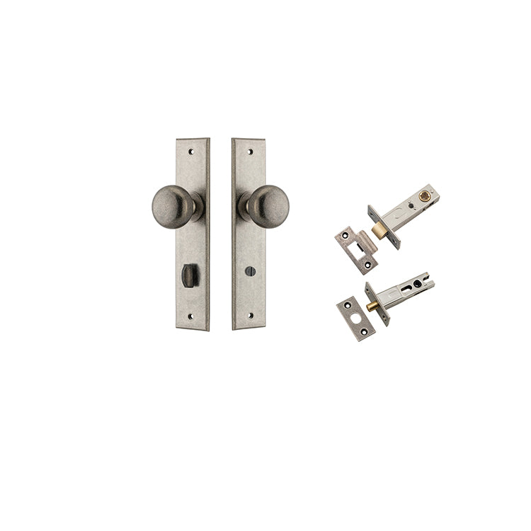 Cambridge Knob - Chamfered Backplate Privacy Kit with Privacy Turn Rumbled Nickel / Solid Brass