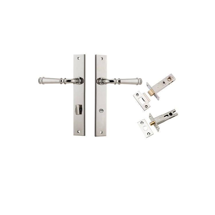 Verona Lever - Rectangular Backplate Privacy Kit with Privacy Turn Polished Nickel / Solid Brass