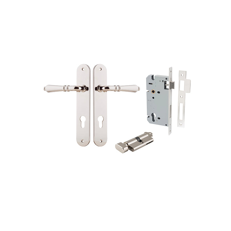 Sarlat Lever - Oval Backplate Entrance Kit with High Security Lock Polished Nickel / Solid Brass