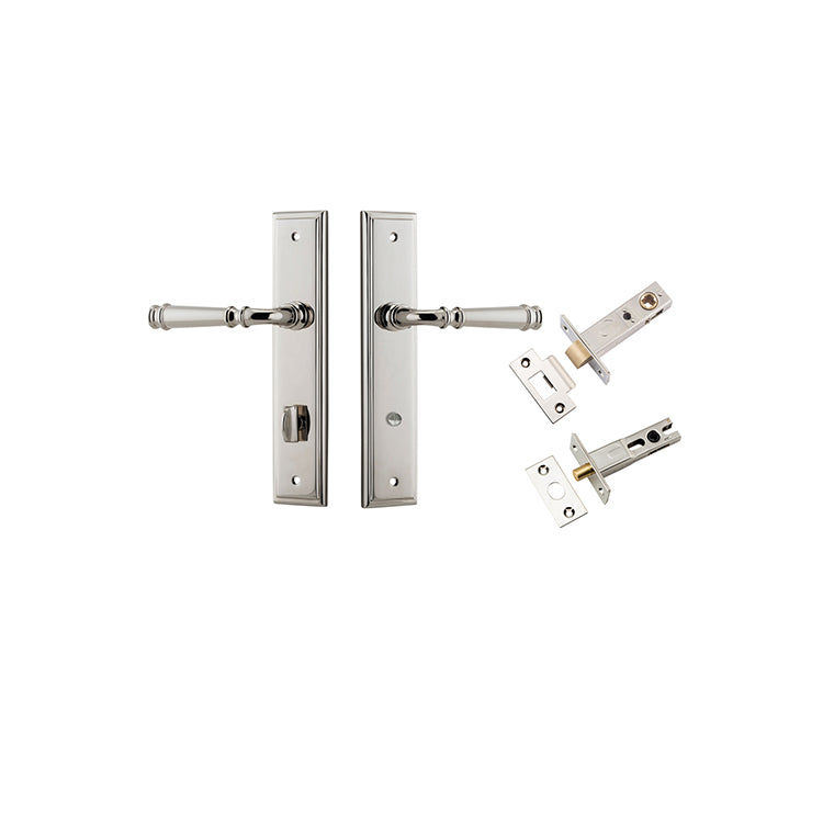 Verona Lever - Stepped Backplate Privacy Kit with Privacy Turn Polished Nickel / Solid Brass