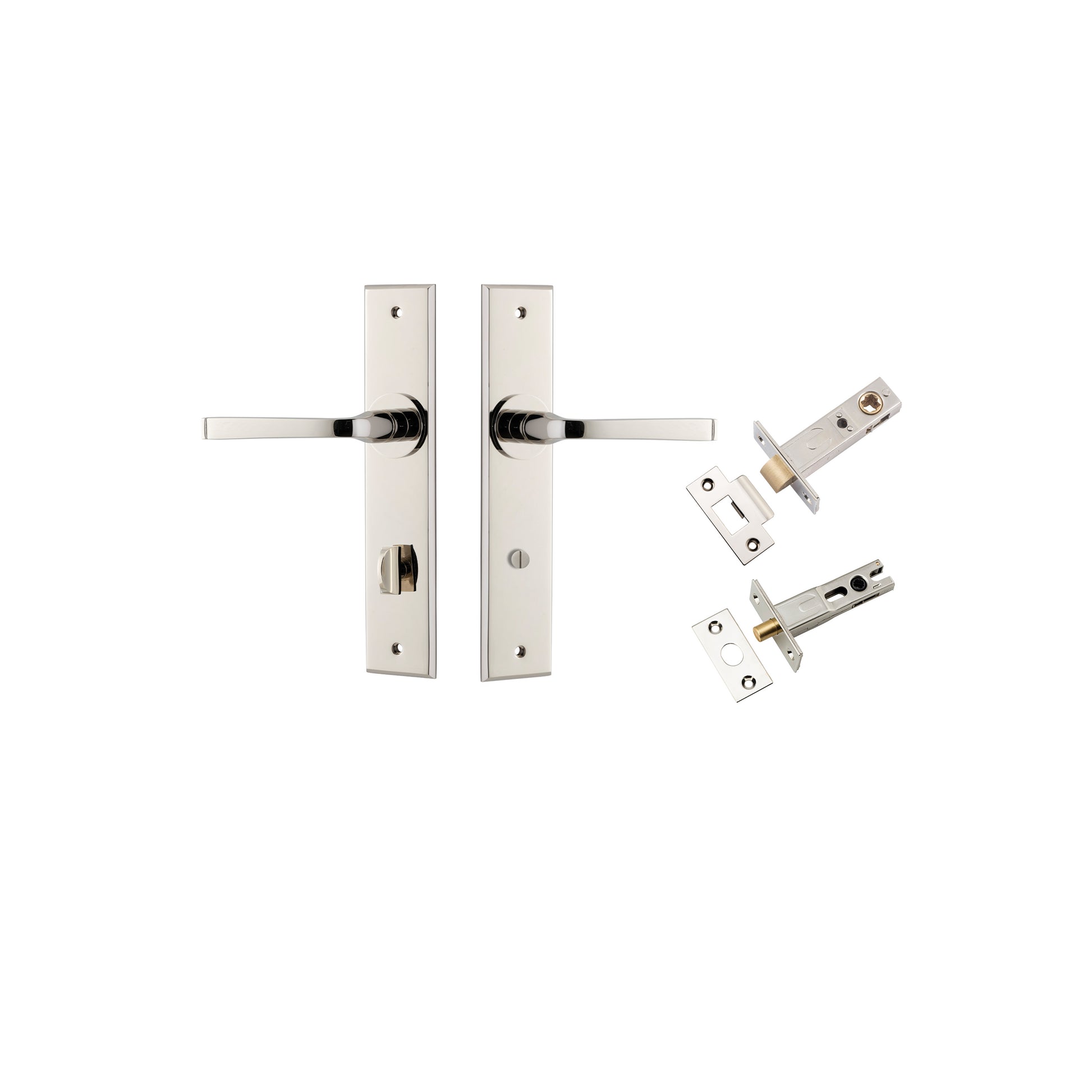 Annecy Lever - Chamfered Backplate Privacy Kit with Privacy Turn Polished Nickel / Solid Brass