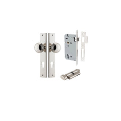 Paddington Knob - Rectangular Backplate Entrance Kit with High Security Lock Polished Nickel / Solid Brass