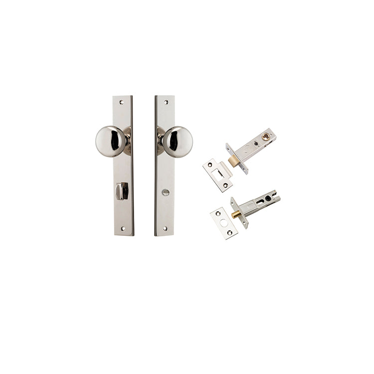 Cambridge Knob - Rectangular Backplate Privacy Kit with Privacy Turn Polished Nickel / Solid Brass