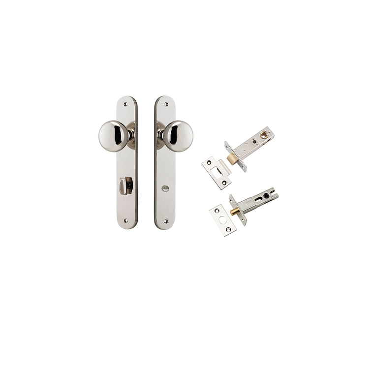 Cambridge Knob - Oval Backplate Privacy Kit with Privacy Turn Polished Nickel / Solid Brass