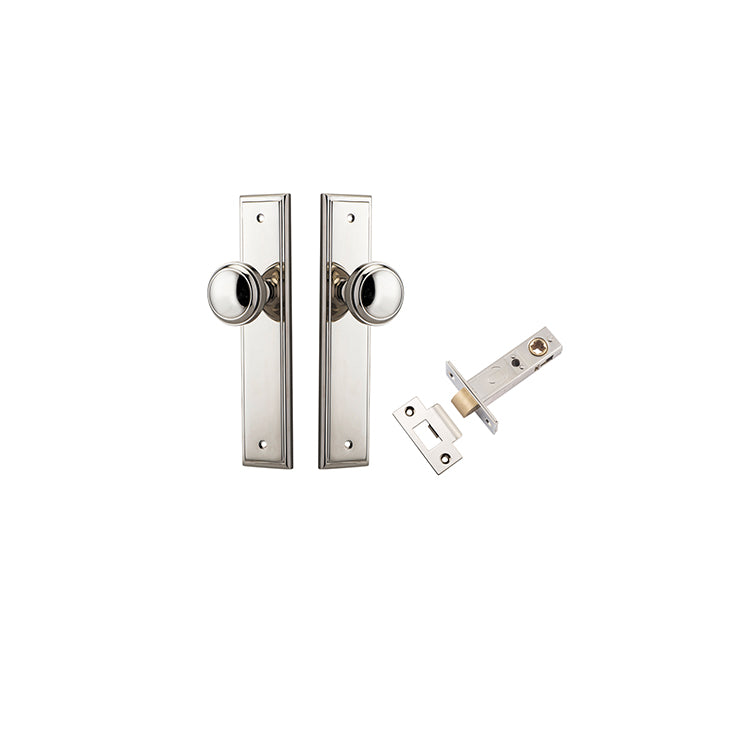 Paddington Knob - Stepped Backplate Passage Kit Polished Nickel / Solid Brass