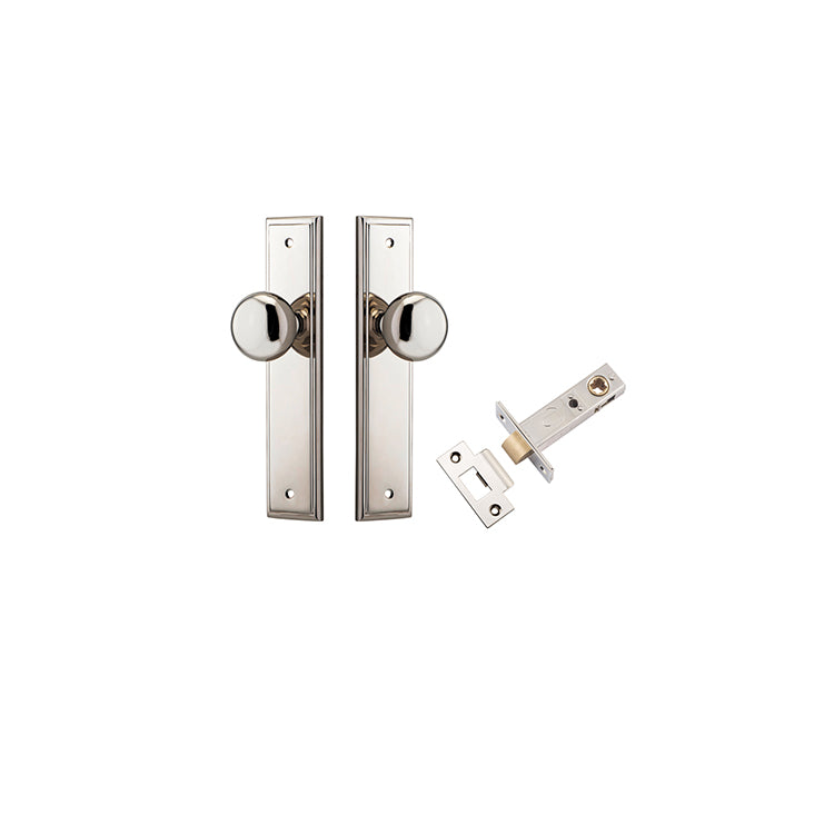 Cambridge Knob - Stepped Backplate Passage Kit Polished Nickel / Solid Brass