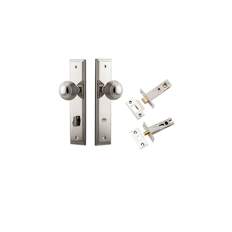 Guildford Knob - Stepped Backplate Privacy Kit with Privacy Turn Polished Nickel / Solid Brass