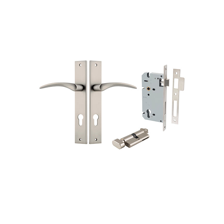 Oxford Lever - Rectangular Backplate Entrance Kit with High Security Lock Satin Nickel / Solid Brass