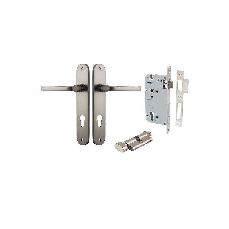Annecy Lever - Oval Backplate Entrance Kit with High Security Lock Satin Nickel / Solid Brass