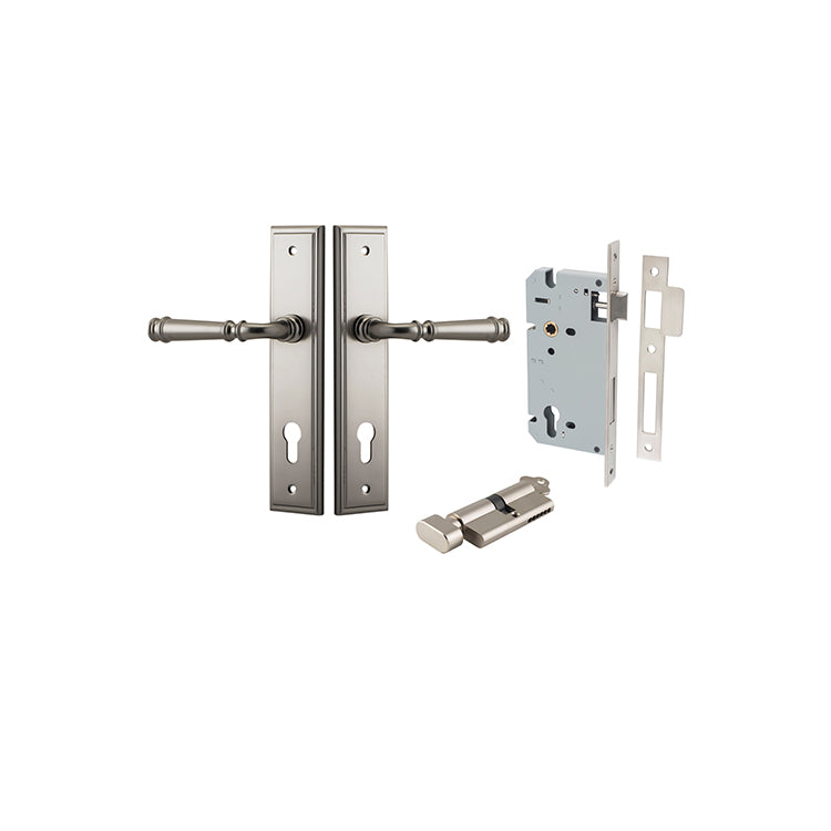 Verona Lever - Stepped Backplate Entrance Kit with High Security Lock Satin Nickel / Solid Brass