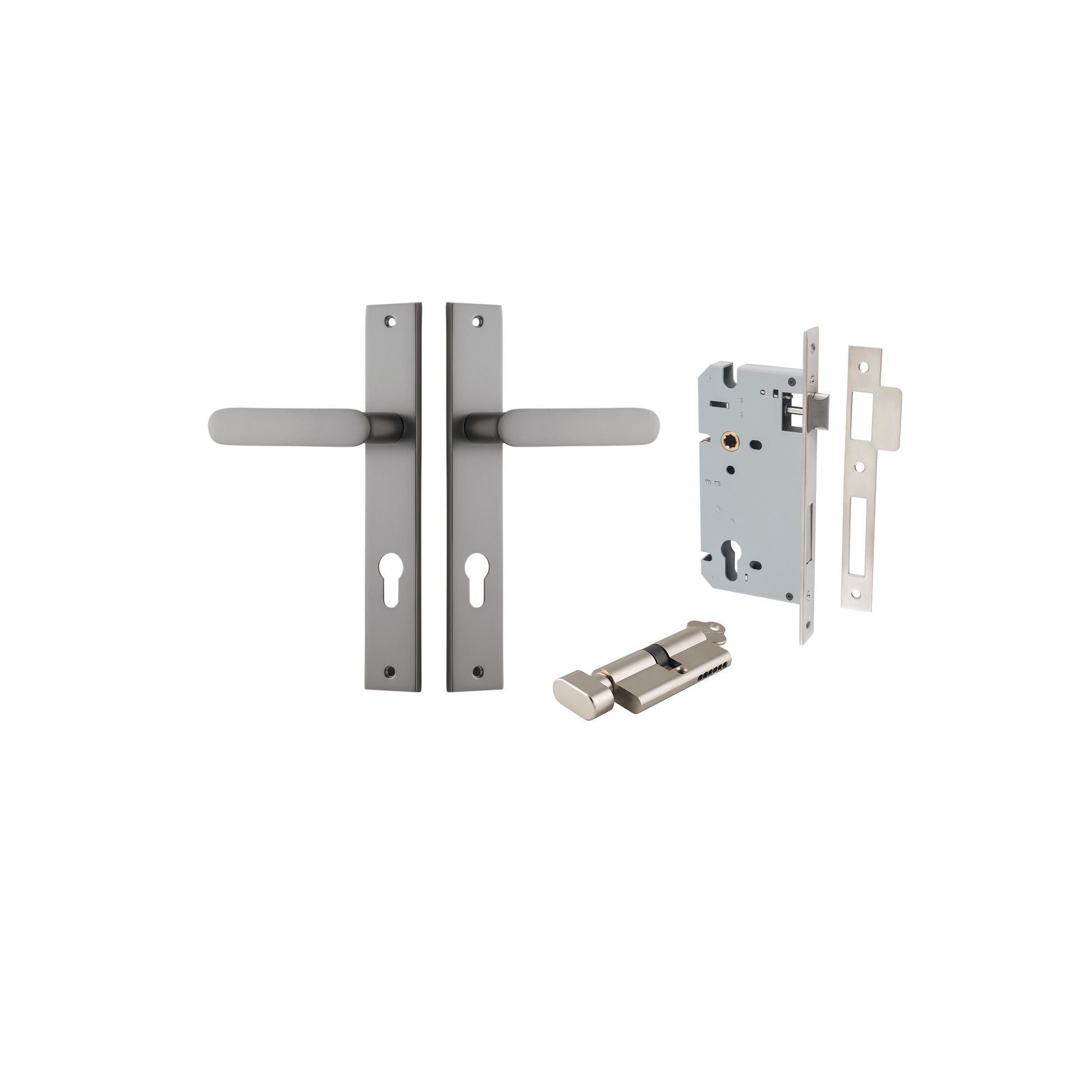 Bronte Lever - Rectangular Backplate Entrance Kit with High Security Lock Satin Nickel / Solid Brass