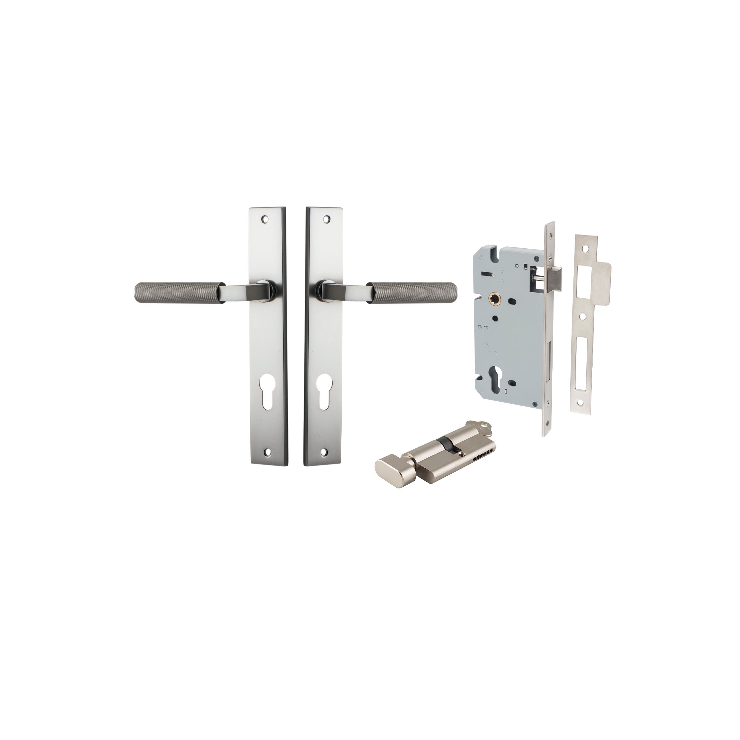 Brunswick Lever - Rectangular Backplate Entrance Kit with High Security Lock Satin Nickel / Solid Brass