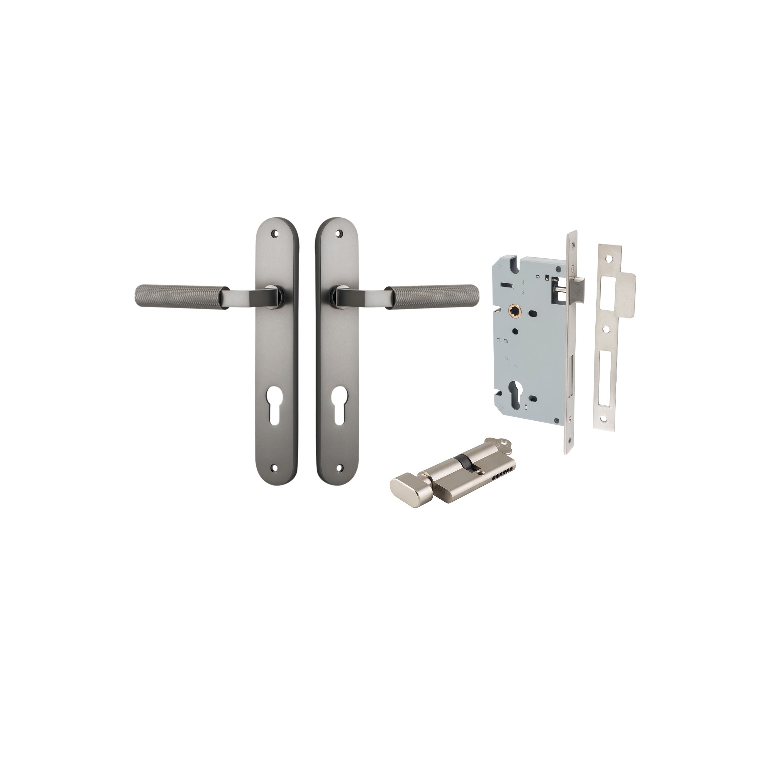 Brunswick Lever - Oval Backplate Entrance Kit with High Security Lock Satin Nickel / Solid Brass