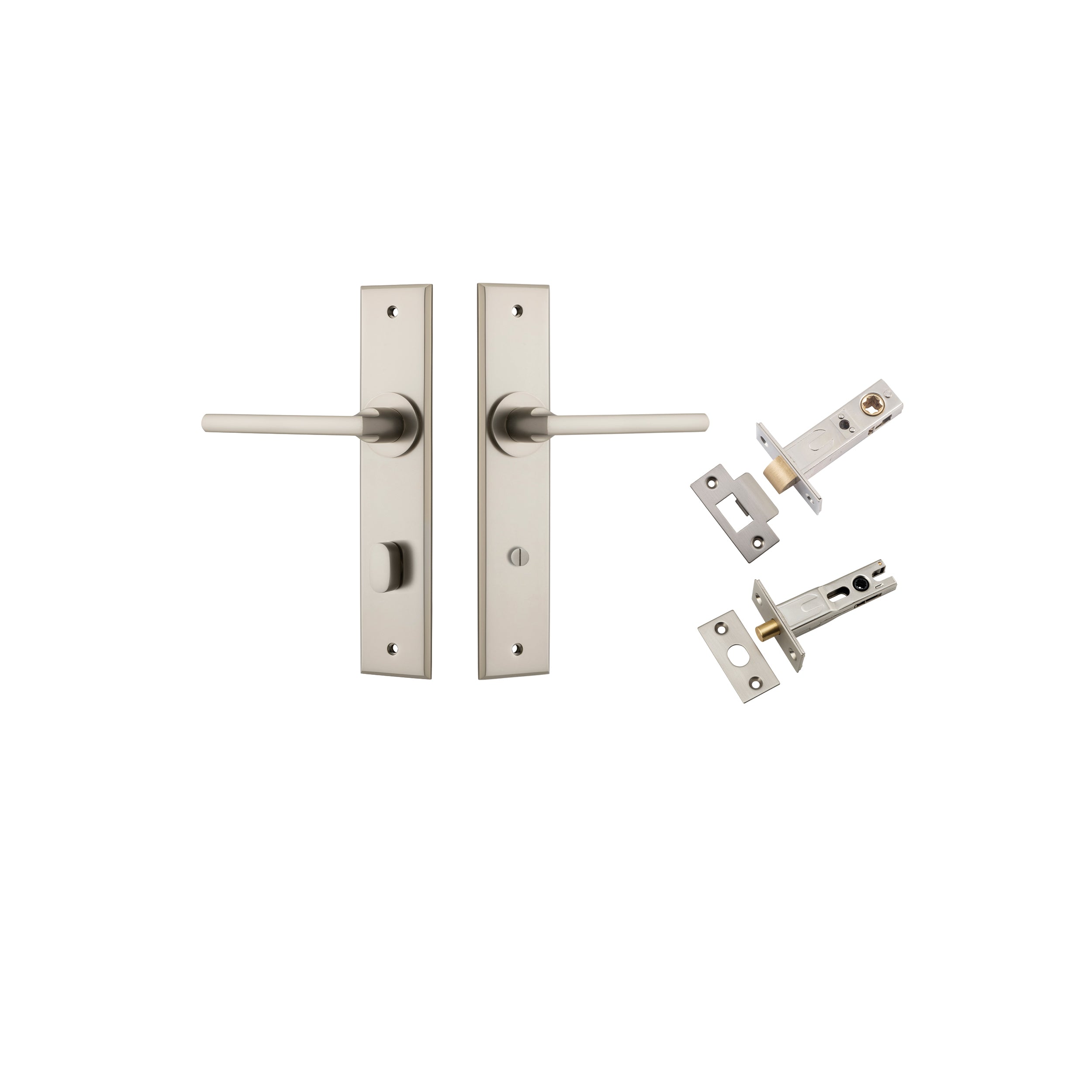 Baltimore Lever - Chamfered Backplate Privacy Kit with Privacy Turn Satin Nickel / Solid Brass