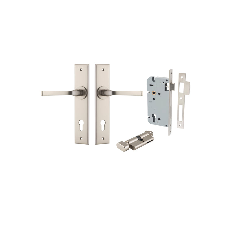Annecy  Lever - Chamfered Backplate Entrance Kit with High Security Lock Satin Nickel / Solid Brass