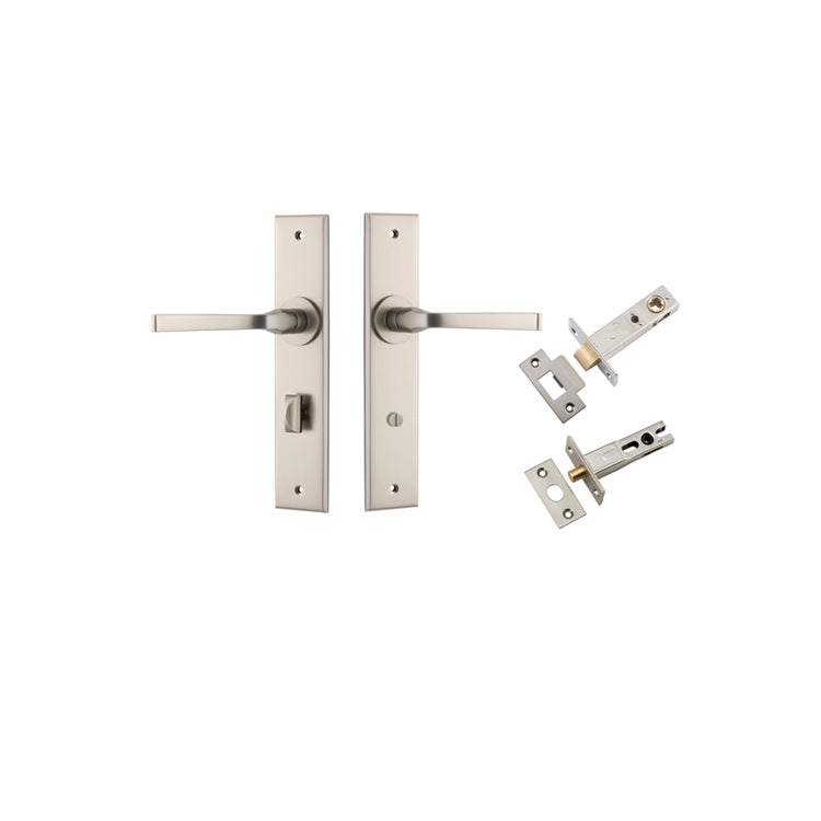 Annecy Lever - Chamfered Backplate Privacy Kit with Privacy Turn Satin Nickel / Solid Brass