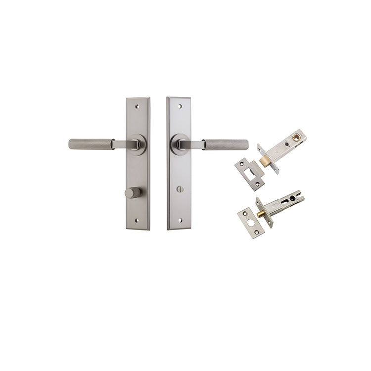 Brunswick Lever - Chamfered Backplate Privacy Kit Satin Nickel / Solid Brass