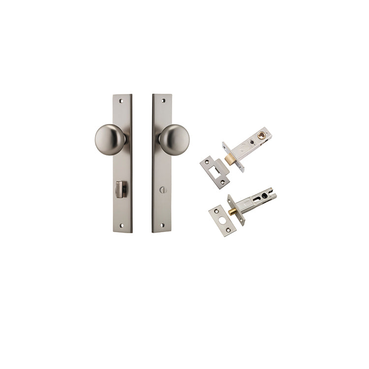 Cambridge Knob - Rectangular Backplate Privacy Kit with Privacy Turn Satin Nickel / Solid Brass