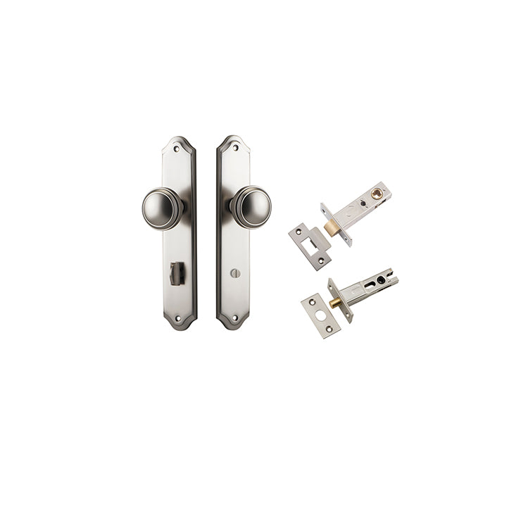 Paddington Knob - Shouldered Backplate Privacy Kit with Privacy Turn Satin Nickel / Solid Brass