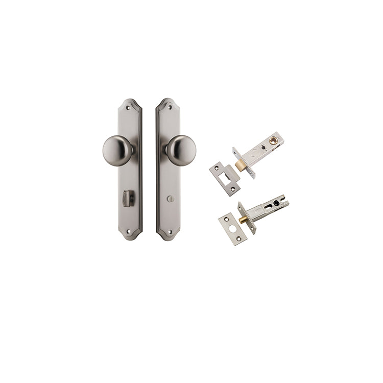 Cambridge Knob - Shouldered Backplate Privacy Kit with Privacy Turn Satin Nickel / Solid Brass