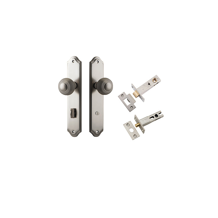 Guildford Knob - Shouldered Backplate Privacy Kit with Privacy Turn Satin Nickel / Solid Brass
