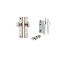 Paddington Knob - Chamfered Backplate Entrance Kit with High Security Lock Satin Nickel / Solid Brass
