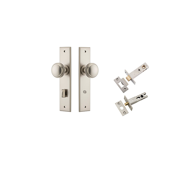 Paddington Knob - Chamfered Backplate Privacy Kit with Privacy Turn Satin Nickel / Solid Brass