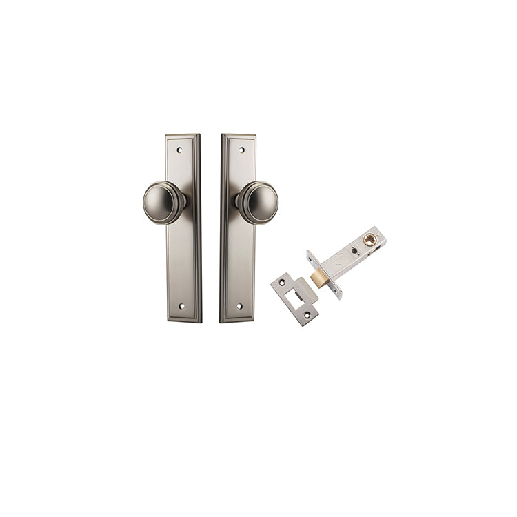 Paddington Knob - Stepped Backplate Passage Kit Satin Nickel / Solid Brass