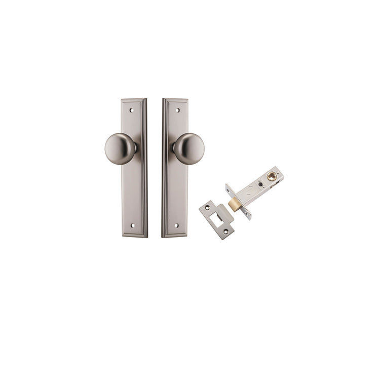 Cambridge Knob - Stepped Backplate Passage Kit Satin Nickel / Solid Brass