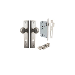 Guildford Knob - Stepped Backplate Entrance Kit with High Security Lock Satin Nickel / Solid Brass