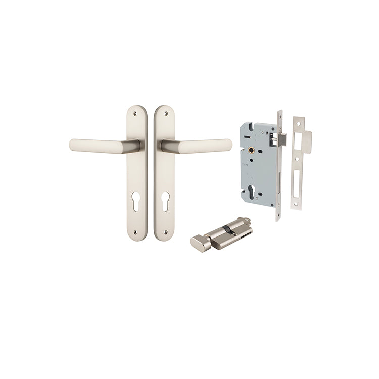 Osaka Lever - Oval Backplate Entrance Kit with High Security Lock Satin Nickel / Solid Brass