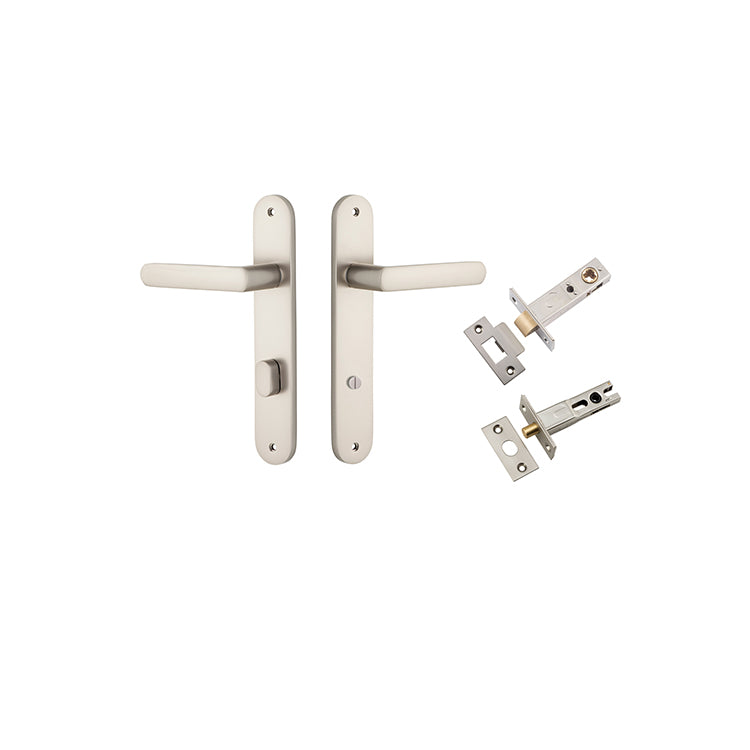 Osaka Lever - Oval Backplate Privacy Kit with Privacy Turn Satin Nickel / Solid Brass
