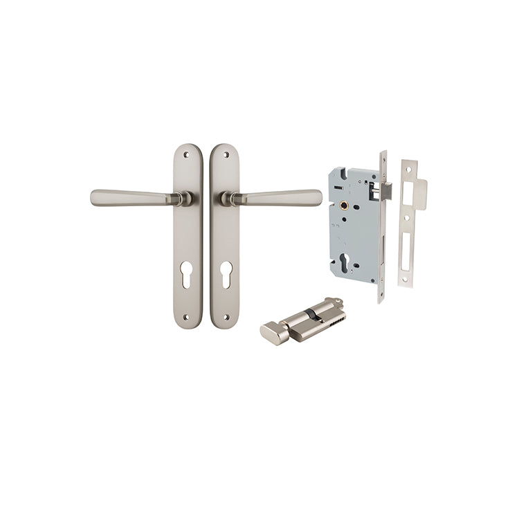 Copenhagen Lever - Oval Backplate Entrance Kit with High Security Lock Satin Nickel / Solid Brass