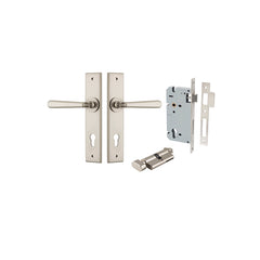 Copenhagen Lever - Chamfered Backplate Entrance Kit with High Security Lock Satin Nickel / Solid Brass