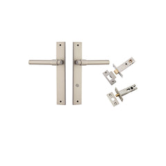 Helsinki Lever - Rectangular Backplate Privacy Kit with Privacy Turn Satin Nickel / Solid Brass
