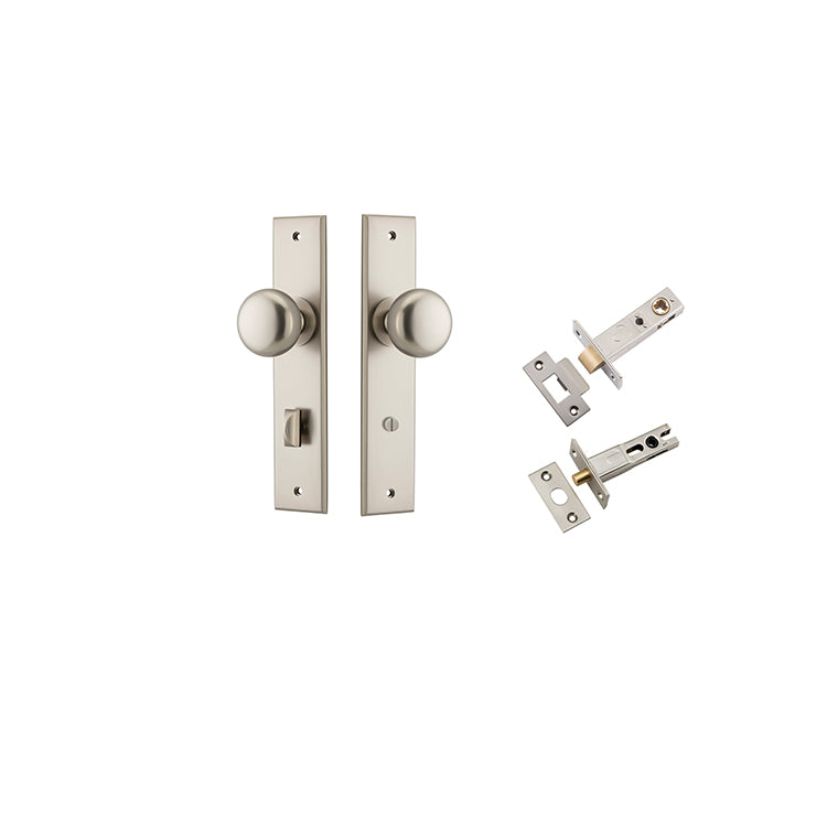 Cambridge Knob - Chamfered Backplate Privacy Kit with Privacy Turn Satin Nickel / Solid Brass