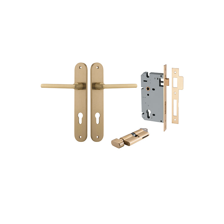 Baltimore Lever - Oval Backplate Entrance Kit with High Security Lock Satin Brass / Solid Brass