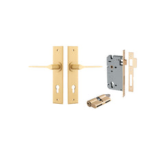 Como Lever - Chamfered Backplate Entrance Kit with High Security Lock Satin Brass / Solid Brass