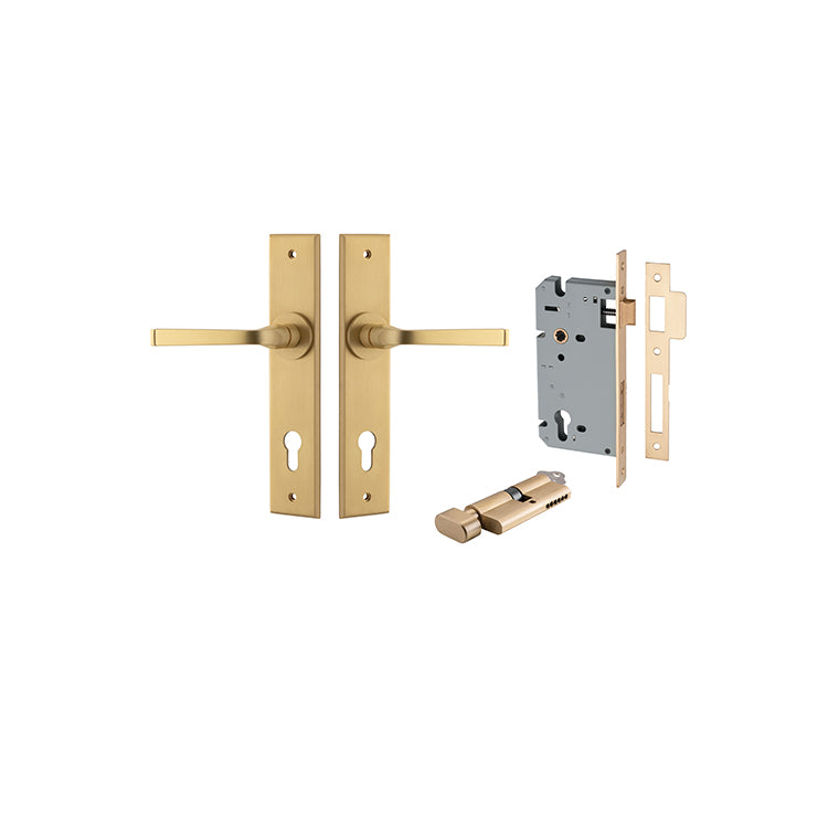 Annecy  Lever - Chamfered Backplate Entrance Kit with High Security Lock Satin Brass / Solid Brass