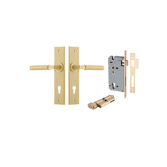 Berlin Lever - Chamfered Backplate Entrance Kit with High Security Lock Satin Brass / Solid Brass