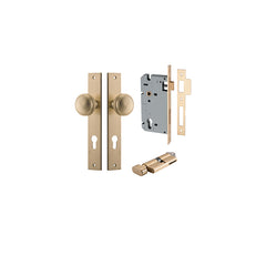 Paddington Knob - Rectangular Backplate Entrance Kit with High Security Lock Satin Brass / Solid Brass