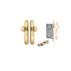 Cambridge Knob - Shouldered Backplate Entrance Kit with High Security Lock Satin Brass / Solid Brass