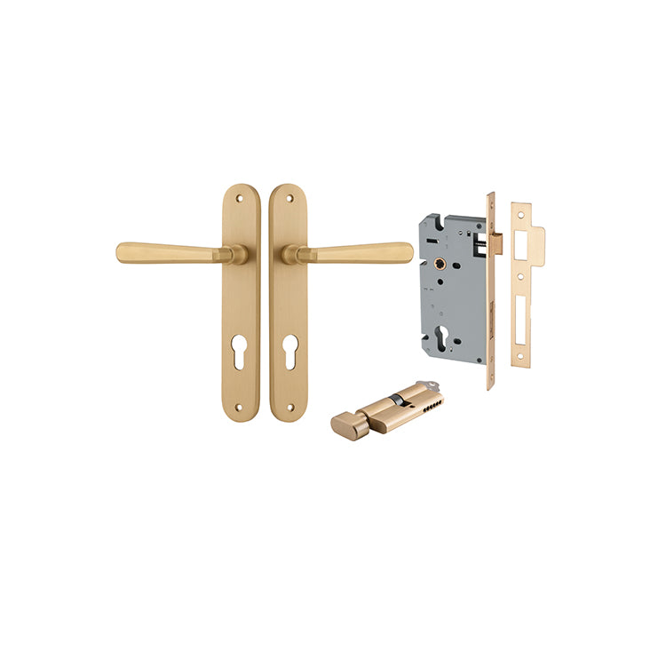 Copenhagen Lever - Oval Backplate Entrance Kit with High Security Lock Satin Brass / Solid Brass