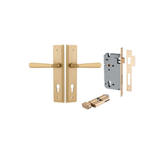Copenhagen Lever - Stepped Backplate Entrance Kit with High Security Lock Satin Brass / Solid Brass