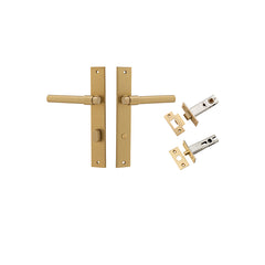 Helsinki Lever - Rectangular Backplate Privacy Kit with Privacy Turn Satin Brass / Solid Brass