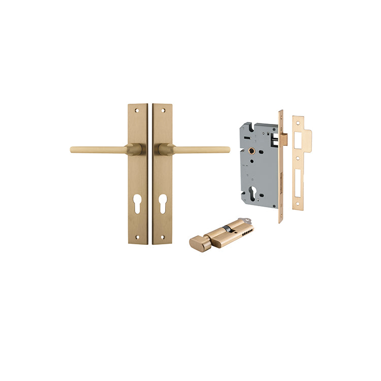 Baltimore Lever - Rectangular Backplate Entrance Kit with High Security Lock Satin Brass / Solid Brass